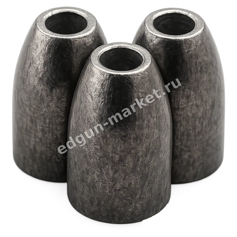 Слаги Edgun 6.35 мм 2.13 г втроём крупным планом — полость в головке