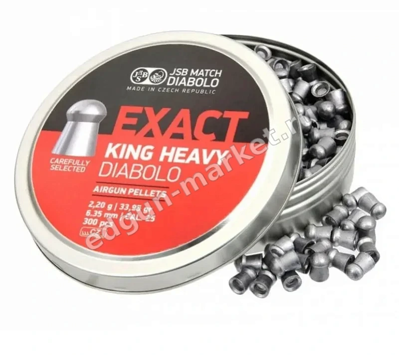 Открытая банка JSB Exact King Heavy Diabolo — пули высыпаны вокруг