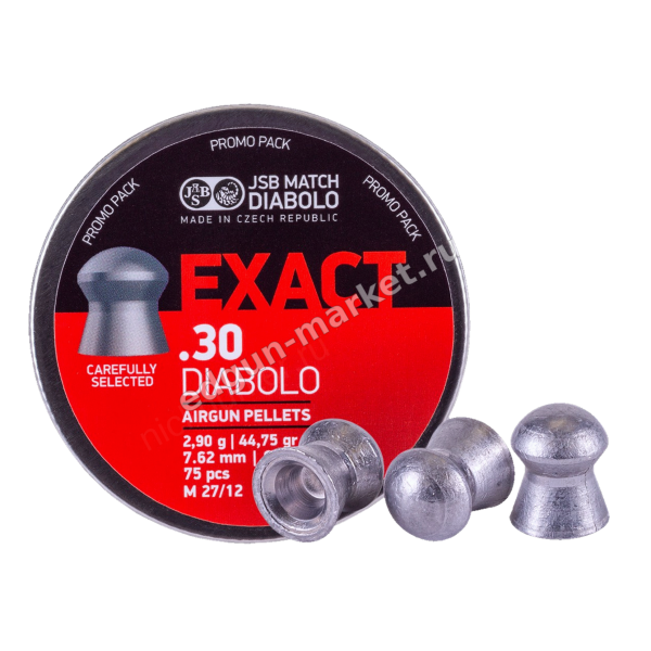 JSB Exact Diabolo .30 в промоупаковке — три пули у основания банки