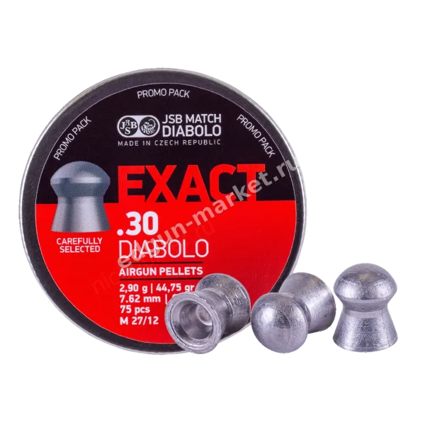 JSB Exact Diabolo .30 в промоупаковке — три пули у основания банки