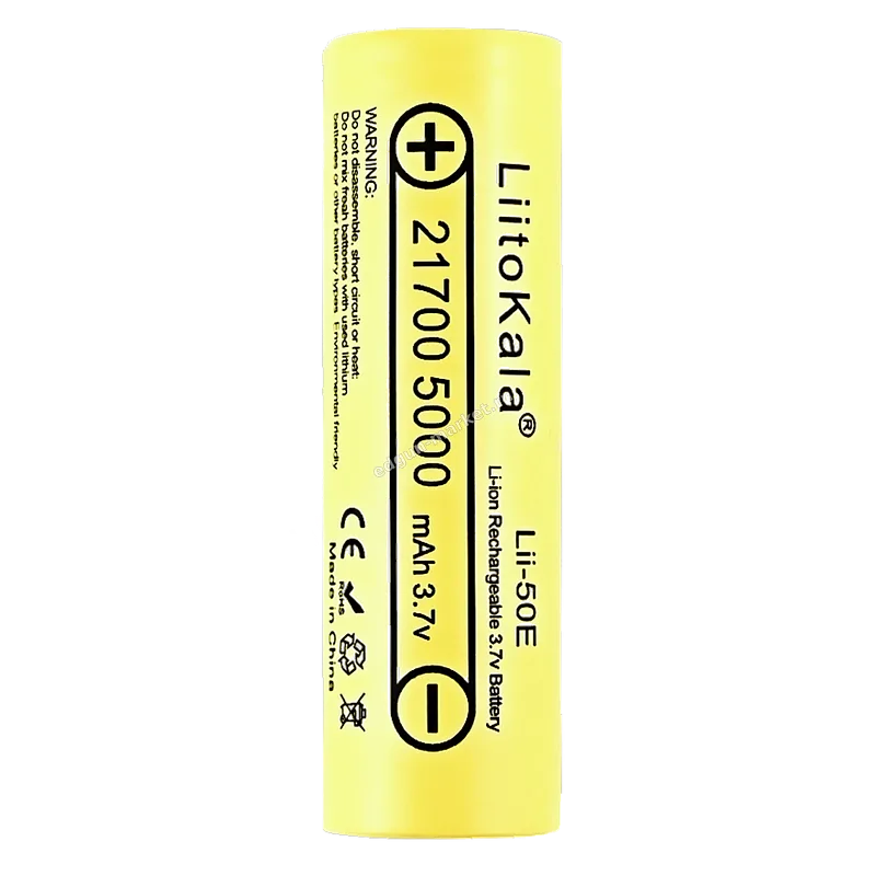 Аккумулятор LiitoKala Lii-50E 21700 вертикально с предупреждающей маркировкой