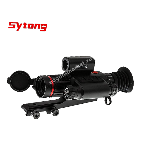 Sytong HT-70 LRF на быстросъёмном кронштейне, крышка объектива откинута