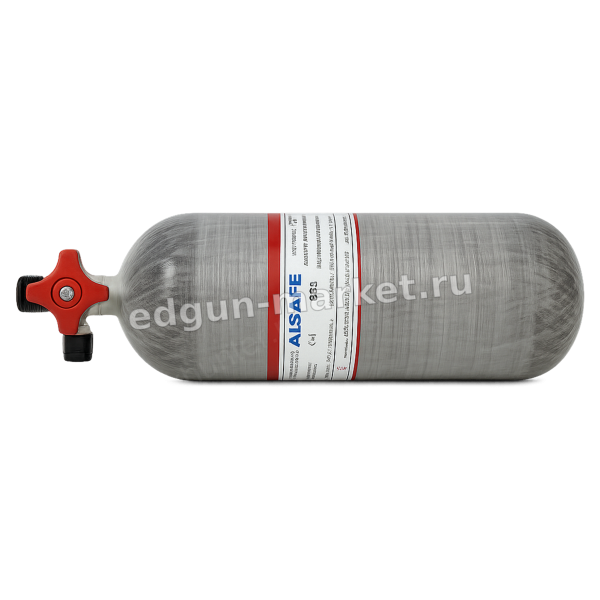 Баллон Alsafe 6,8 л с красным вентилем и паспортной лентой, лежит горизонтально
