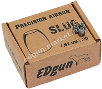 Edgun Slug 7.62 мм 3.34 г — упаковка под углом, пули на крышке