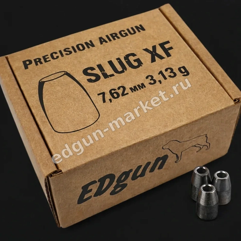 Коробка Slug XF 7.62 мм 3,13 г из крафт-картона с пулями рядом