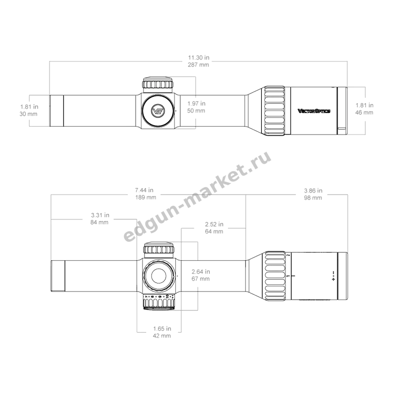 Чертёж Continental x8 1-8x24 G4 Fiber с габаритами