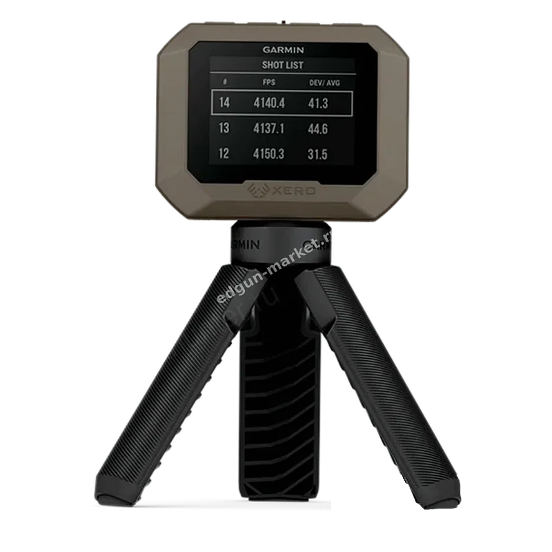 Garmin Xero C1 Pro на треноге: на экране список последних выстрелов