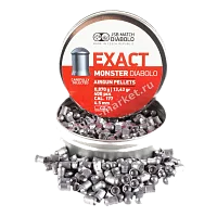 JSB Exact Monster Diabolo 4.5 мм — банка и рассыпанные пули на белом фоне