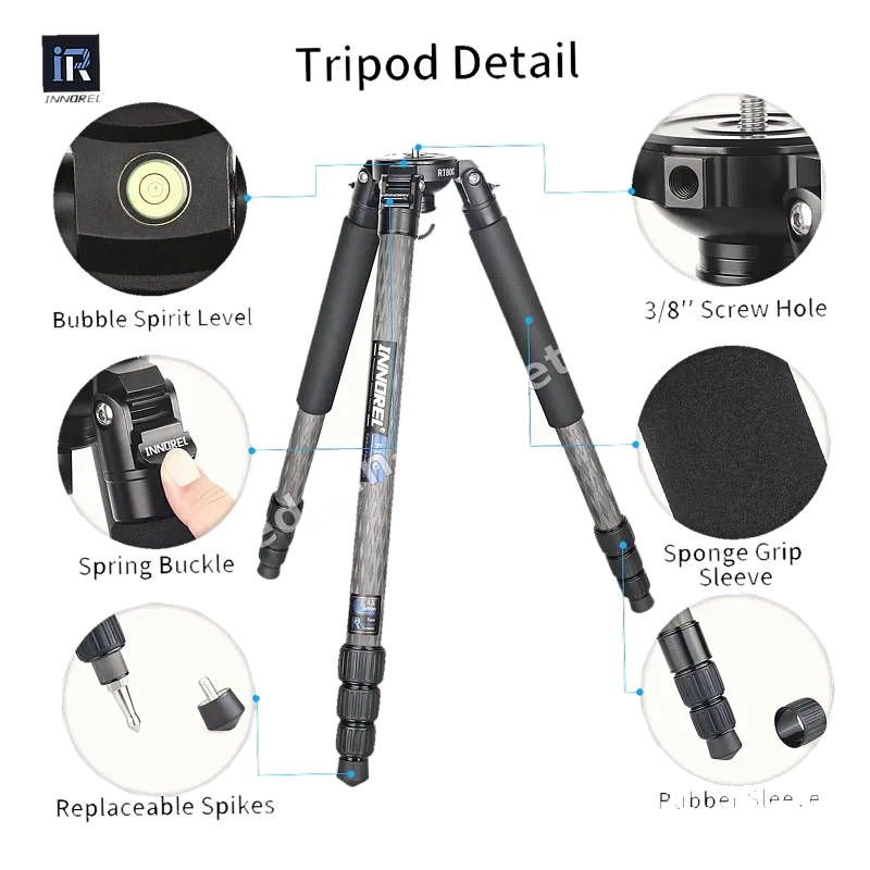 Особенности штатива Innorel RT80C: уровень, замки, шипы и грип-накладка