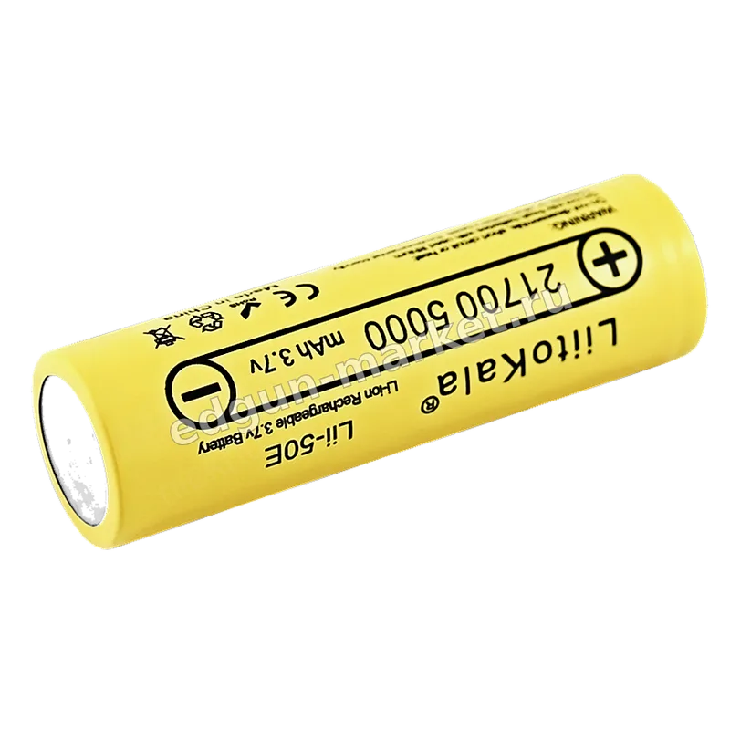 Вид сбоку на корпус: аккумулятор 21700 LiitoKala Lii-50E 5000mAh (плоский контакт)